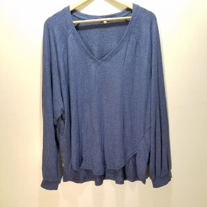 Z Supply Blue Black Long Sleeve Top Soft Women's XL V-Neck